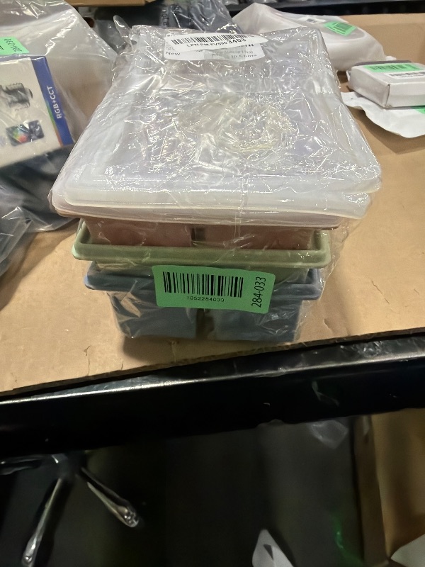 Photo 1 of 1/2 Cup Silicone Freezer Tray With Lid,Silicone Freezer Molds 3-Pack For meal prep & freezing of various sauces and other dishes, makes 18 perfect 1/2 cup portions cubes (Multicolor 3 Pack)