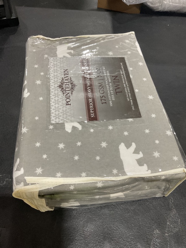 Photo 1 of Pointehaven Flannel Deep Pocket Set with Oversized Flat Sheet, Twin, Polar Bear