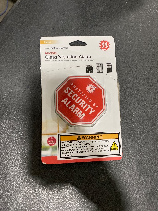 Photo 1 of GE Personal Security Wireless Glass Vibration Alarm, Battery Operated, Detector Alarm with Security Warning Decal-DIY, Detects Glass Break & Vibration, Easy to Install, White, 36021