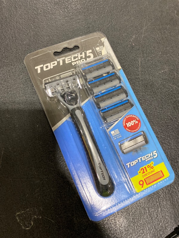 Photo 1 of TopTech PRO 5 Razors for Men - Manual Shaving Razor & Replaceable Cartridges - 5-Blades Technology - 10 Count Pack (1 Handle + 9 Refills) - Soft Shave & Sharp Blades - Cost-effective Refill
