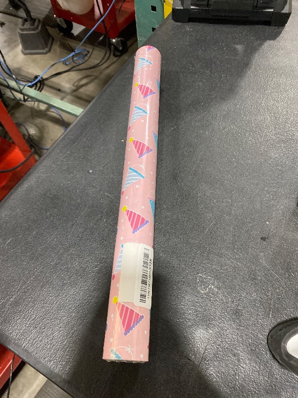 Photo 1 of MAYPLUSS Birthday Gift Wrapping Paper Roll - 17Inch X 32.8Feet - Reversible Luxury Pink Girly Birthday Party Hat, Happy Lettering Gift Wrap for Kid Girl, Baby Shower, Party, Holiday