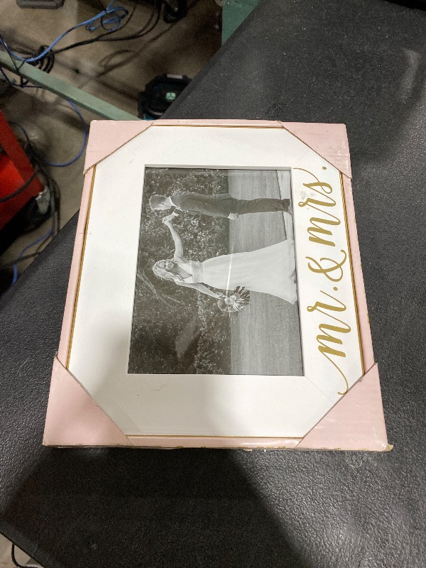 Photo 1 of The Paisley Box 5x7 Mr. & Mrs. Frame - Wedding Picture Frame, White with Gold Calligraphy, Holds 5x7 Photo, Easel-Back & Wall Mountable