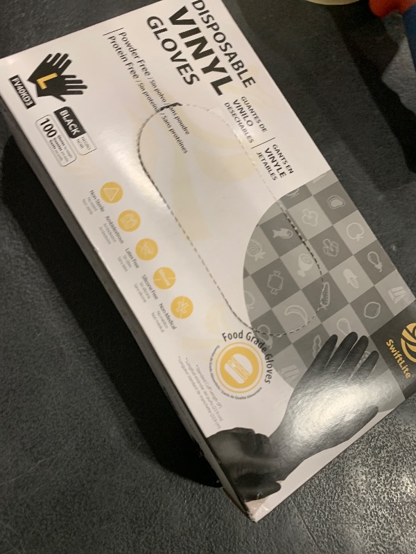 Photo 1 of SWIFTLITE Black Vinyl Gloves, Food Grade Gloves Disposable Latex Free & Powder Free, Guantes for Cleaning Cooking Food Prep (100, Large)