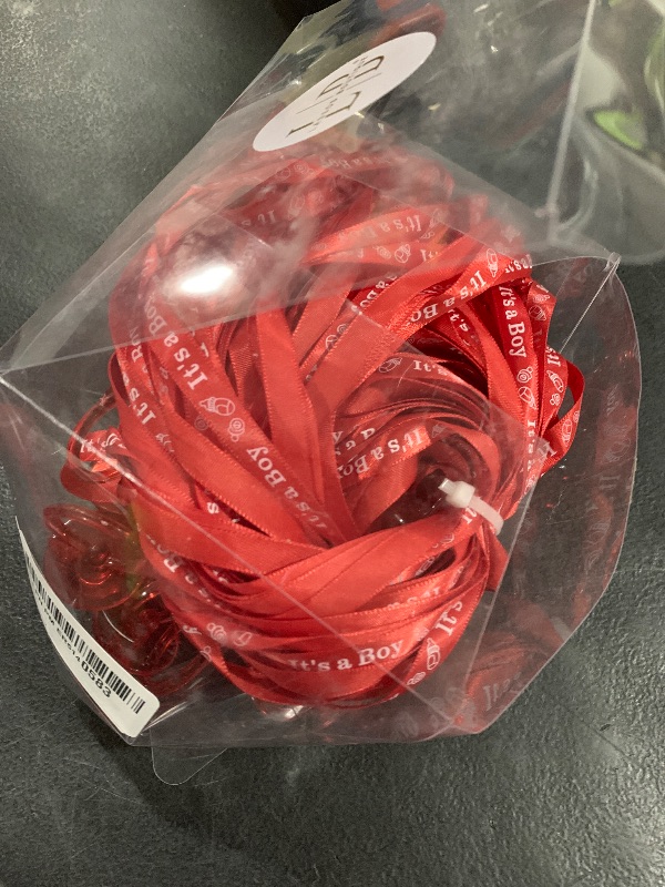Photo 1 of 36 Pieces It's a Boy Baby Shower Pacifiers Necklace Acrylic Baby Party Favors Charm Pacifiers Necklace Baby Shower Party Decorations Table Scatter (Red)