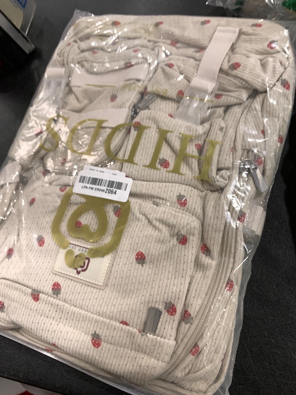 Photo 1 of School Backpack with Lunchbox for Teens Girls Women 15.6 Inch Laptop College Backpacks with Lunch Bag Bookbag Set Corduroy Kids Elementary Middle High Bags Students Daypack - Beige Strawberry Set