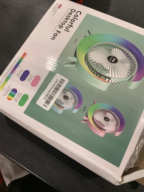 Photo 1 of USB Desk Fan with 7Colorful Night Light-Portable Small Air Circulator Fan 8-Hour Battery,180° Tilt -3 Speeds Quiet Personal Fan for Bedroom Dorm Office Outdoor Camping(5 In)