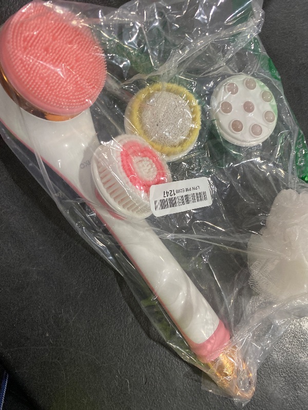 Photo 1 of Body Brush Rechargeable, Electric Body Brush Set, Scrubber Shower Brush with Long Handle, Spin Skin Brush with 6 Brush Heads for Cleanse, Massage, exfoliate and Pamper Your Skin in The Shower (Pink)