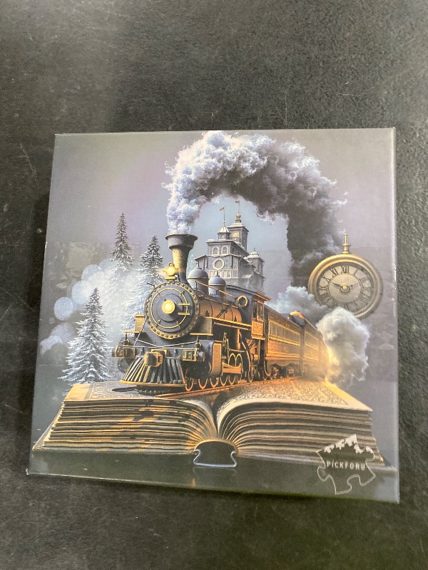 Photo 1 of PICKFORU Travel Book Puzzles for Adults 1000 Pieces, Vintage Train Clock Jigsaw Puzzle, Challenging Difficult Unique Scene Theme as Wall Decor