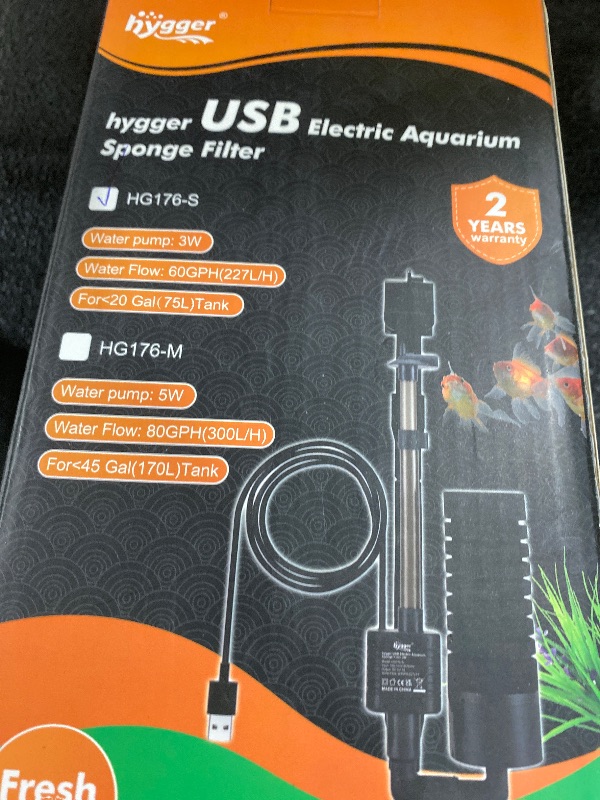 Photo 1 of hygger USB Single Sponge Filter, Small Aquarium Filter with Adjustable Hanging Clip and Suction Cup, Duckbill Outlet, Rain Pipe Outlet, Extra Spare Sponge