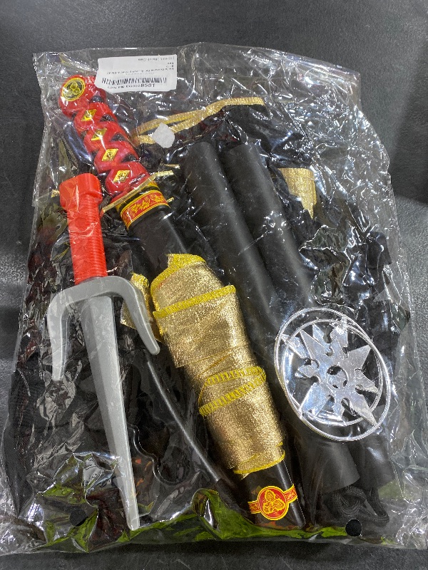 Photo 1 of Ninjia Costume for Boys & Girls - Kids Ninja Costume Suit with Deluxe Ninja Toys for Halloween Cospaly Role Playing (Gold & Black) 8-10 Years