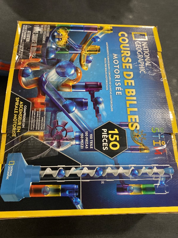 Photo 1 of National Geographic Marble Run with Motorized Elevator - 150-Piece Marble Maze Kit with Motorized Spiral Lift, 30 Marbles, Storage Bag & More, Perpetual Motion Machine, Kids Physics Toys
