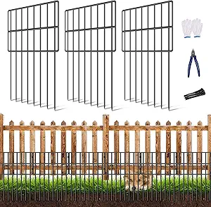 Photo 1 of 10 Pack Garden Animal Barrier Fence, 17in(H) x27ft(L) No Dig Decorative Fences, 1.5in Spike Spacing Rustproof Metal Garden Fence Border for Dogs Rabbits, Bottom Blocker for Outdoor Yard Patio