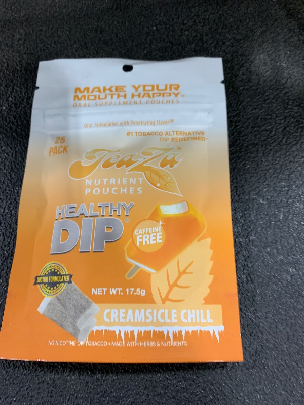Photo 1 of Teaza Herbal Energy Pouches Tobacco Alternative Nicotine Free Dip, Alternative Snuff Healthy Chewing Dipping Creamsicle Chill (1 Pack) Premium Flavored Tobacco Free Chew exp date 06/2026