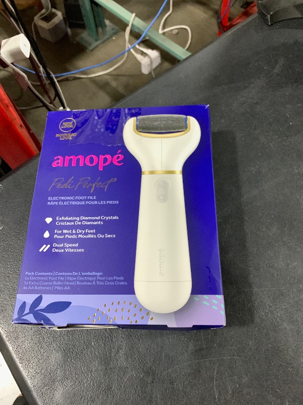 Photo 1 of Amopé Pedi Perfect Electric Callus Remover Foot File w/ Diamond Crystals, Pedicure Tool for Feet, Removes Hard & Dead Skin, Feet Scrubber & Buffer, Splashproof, w/ Extra Coarse Roller Head, 1 Count