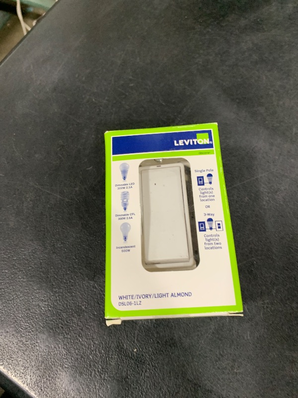 Photo 1 of Leviton Decora Slide Dimmer Switch for Dimmable LED, Halogen and Incandescent Bulbs, DSL06-1LZ, White with Ivory and Light Almond Faceplates