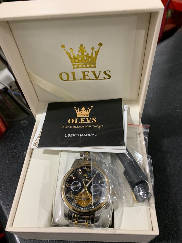 Photo 1 of OLEVS Men Watch Automatic Mechanical Skeleton Moon Phase Dress Business Stainless Steel 3AT Waterproof Luminous Men Wrist Watch