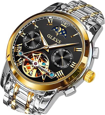 Photo 1 of OLEVS Men Watch Automatic Mechanical Skeleton Moon Phase Dress Business Stainless Steel 3AT Waterproof Luminous Men Wrist Watch