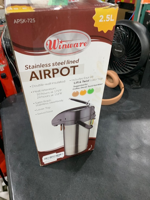 Photo 1 of Winco Stainless Steel Lined Airpot, 2.5-Liter, Lever Top