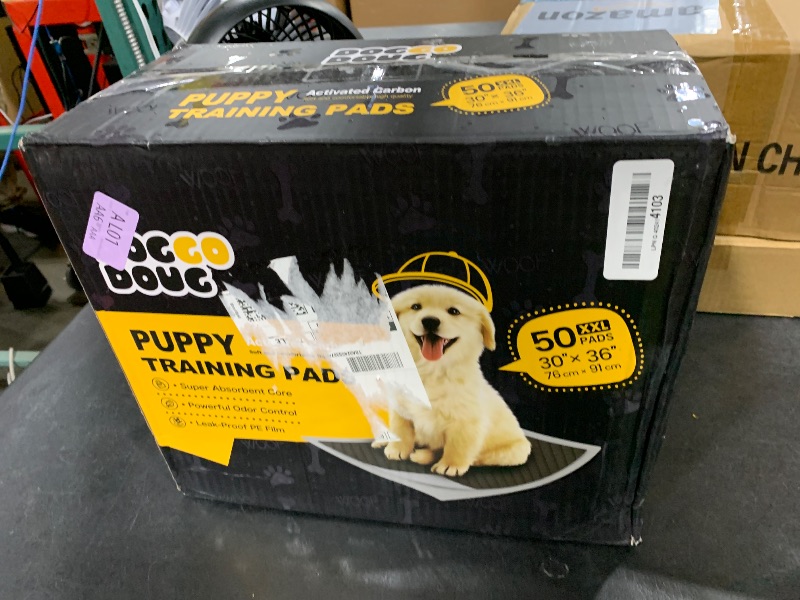 Photo 1 of DOGGO DOUG Dog Pee Pads for Dogs XXL 30"x36" Charcoal Puppy Pads 50 Counts Extra Large Disposable Activated Carbon Super Absorbent Full Edge-Wrapping Odor-Control Training Pads with Adhesive Tabs