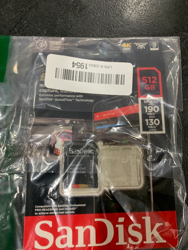 Photo 1 of SanDisk 512GB Extreme microSDXC UHS-I Memory Card with Adapter - Up to 190MB/s, C10, U3, V30, 4K, 5K, A2, Micro SD Card - SDSQXAV-512G-GN6MA
