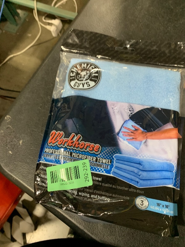 Photo 1 of Chemical Guys MICBLUE03 Workhorse Professional Microfiber Towel, Blue (Safe for Car Wash, Home Cleaning & Pet Drying Cloths) 16" x 16", Pack of 3