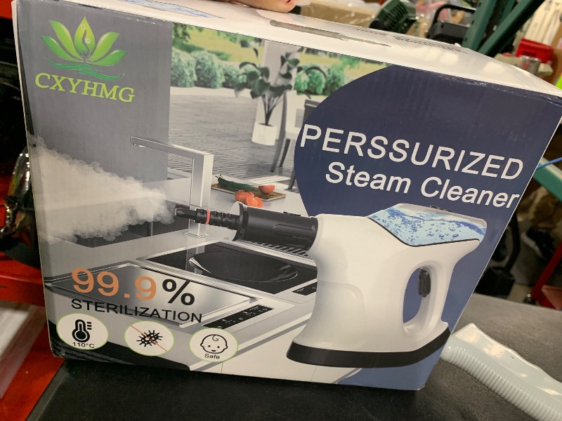 Photo 1 of Handheld Steam Cleaner, 10S Immediate Heat Hand Held Steam Cleaner for Home, with Visualized Large Water Tank & 9 PCS Accessories & Safety Lock, for Window,Car,Kitchen,Couch,Floor (WHITE+BLACK)