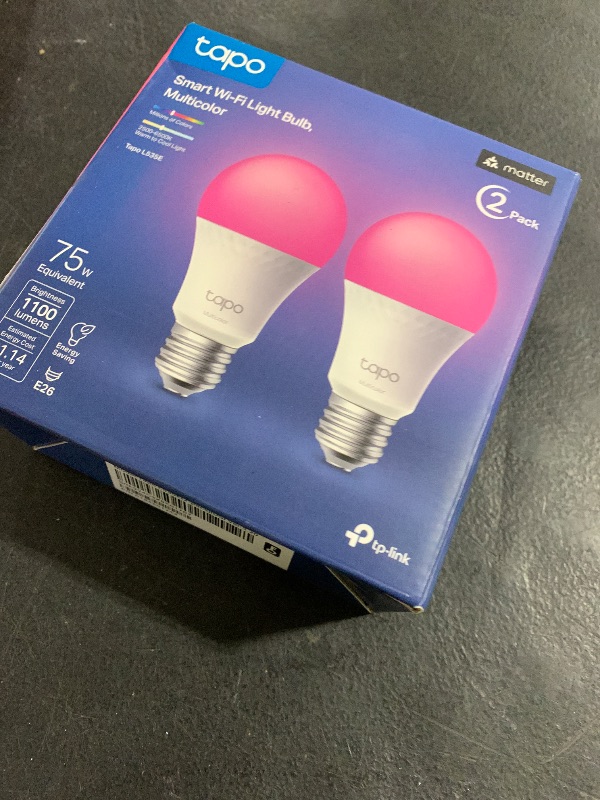 Photo 1 of TP-Link Tapo Smart Light Bulbs, 1100 Lumens High Brightness (75W Equivalent), Matter-Certified, 16M Colors WiFi Light Bulb, Dimmable, Works w/Siri, Alexa & Google Home, A19 E26, Tapo L535E(2-Pack)