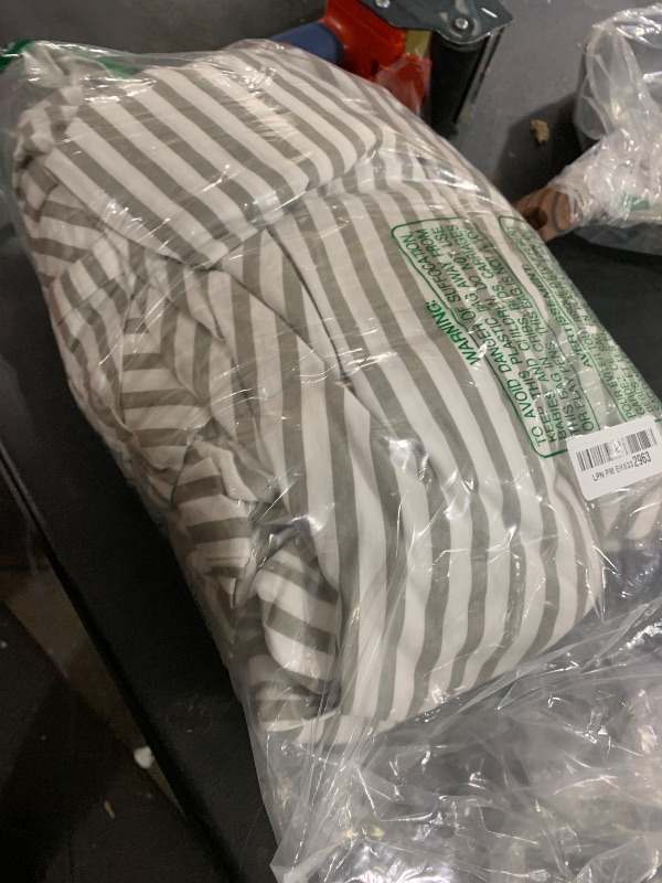 Photo 1 of JELLYMONI 100% Natural Cotton 3pcs Striped Duvet Cover Sets,White Duvet Cover with Grey Stripes Pattern Printed Comforter Cover,with Zipper Closure & Corner Ties(Queen Size)