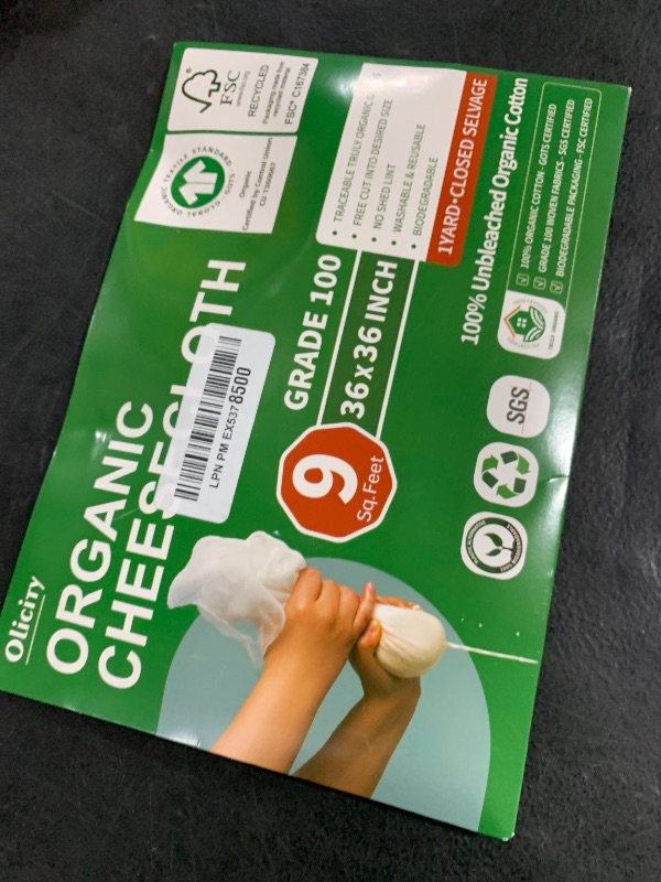 Photo 1 of Organic Cheese Cloths, GOTS Certified, Grade 100, 36x36Inch, Reusable Cheese Cloth with Closed Edges Fabric Fine Mesh Cloth, Unbleached Cotton Muslin Cheesecloth for Straining,Cooking,Crafts - 9 Sq.Ft