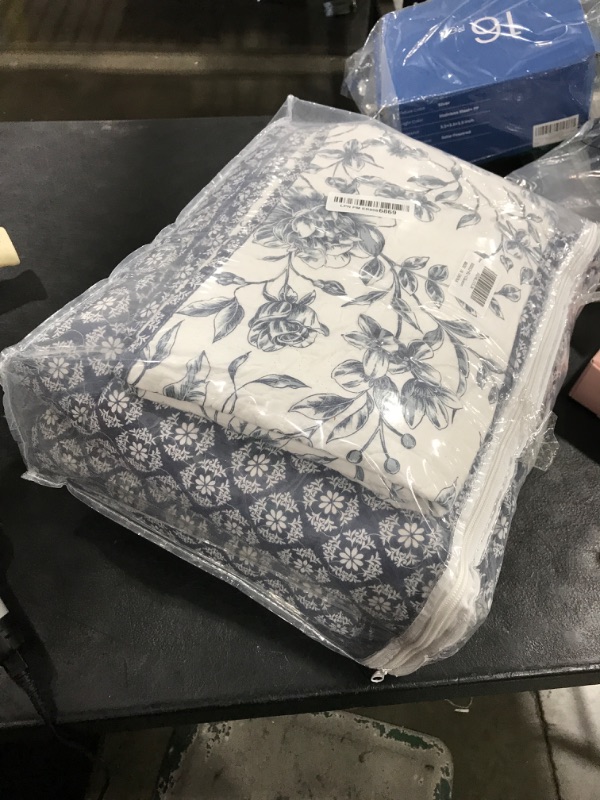 Photo 1 of SOElinens Queen Bedspreads 102x120 - Botanical Floral Farmhouse Reversible Oversized Queen Quilt Set, Lightweight Thin Comforter Coverlet Set with Pillow Shams, 3pc, 100% Cotton, Navy Blue/White