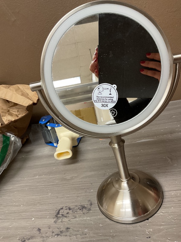 Photo 1 of DASLAVA 30x Magnifying Mirror, Lighted Makeup Mirror with 3 Colors Modes & Adjustable Brightness, 360° Rotation Double Side, Large Magnifying Vanity Mirror, Gifts for Women
