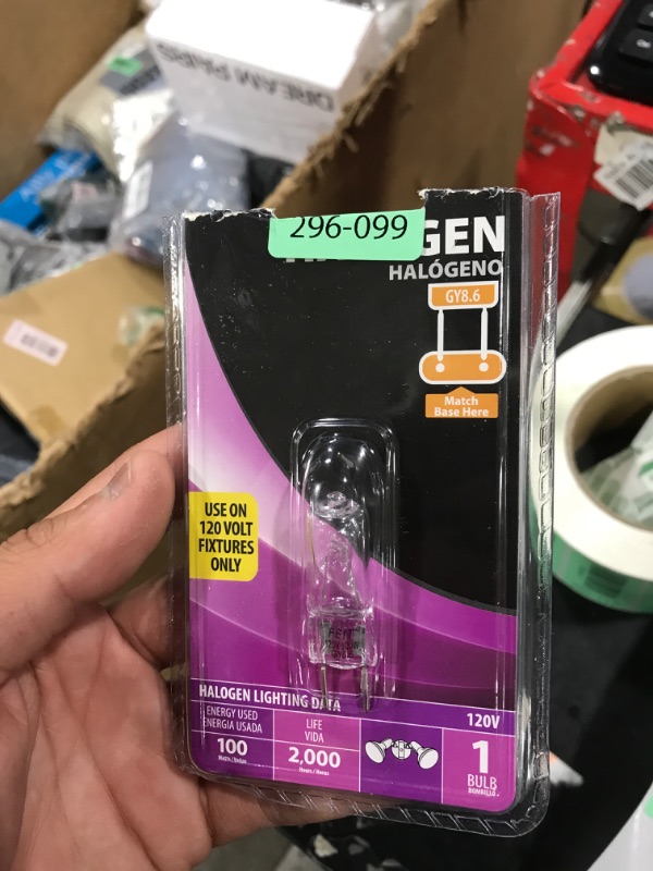 Photo 1 of Feit Electric 100-Watt Halogen Bulb, Dimmable, GY8.6 Base, 1600 Lumens, Warm White 3000K, Ideal for Accent, Display, Appliance, Pool & Spa Lighting, 2,000-Hour Lifespan, BPQ100/8.6/CAN