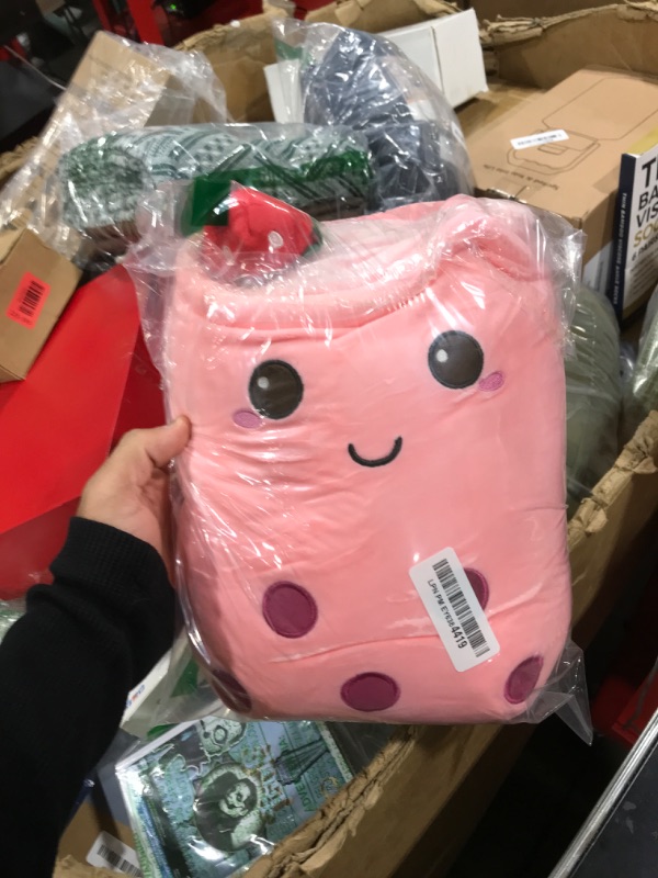 Photo 1 of Rexinc Cute Plushies Plush Plushie Long Strawberry Pillow Bubble Tea Stuffed Animal Gift for Kids Adults (Pink Plush,16 Inch)