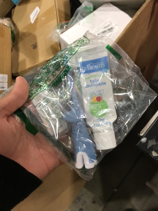 Photo 1 of Dr. Brown's Infant-to-Toddler Training Toothbrush Set, Blue Elephant with Fluoride-Free Apple Pear Baby Toothpaste, 0-3 years