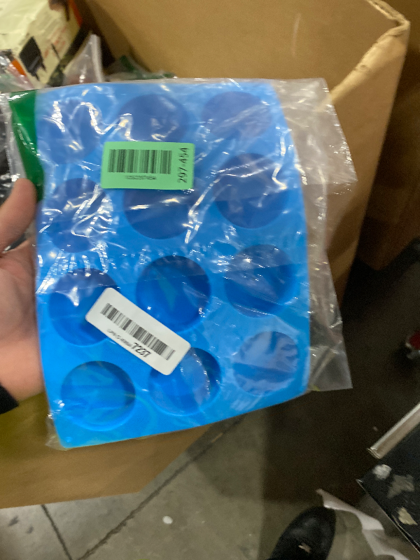 Photo 1 of Palksky Soap Mold Silicone for Soap Making, (2pcs)12Cavity Large Round Lotion Bars Mold for Freshie Supplies/Shower Steamer (Blue)