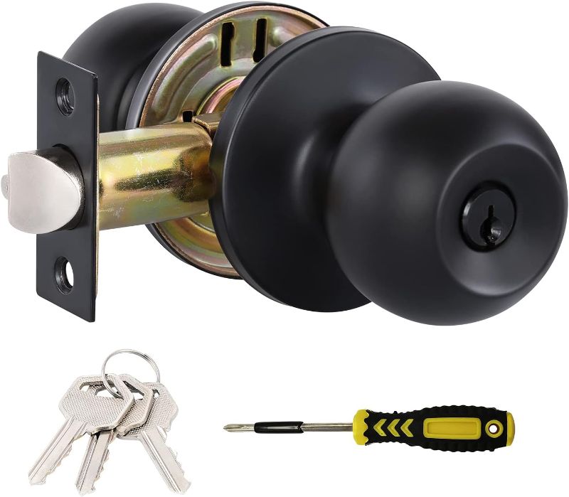 Photo 1 of Lanwandeng Matte Black Door Knobs with Lock and Keys, Interior/Exterior Door Knob for Bedroom or Bathroom, Entry Door Lock