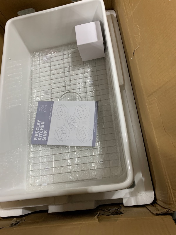Photo 1 of HOMLYLINK White Farmhouse Sink 30 x 18 Inch, Firecaly Apron Front Farm Sink, Heavy Duty Single Bowl, with Custom Accessories 2, Undermount, for Kitchen