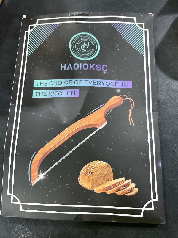 Photo 1 of HAOIOKSC Bread Slicer for Homemade Bread, 15.7 Ergonomic Design, Premium Stainless Steel Serrated Bread Bow Knife for Precise Cutting
