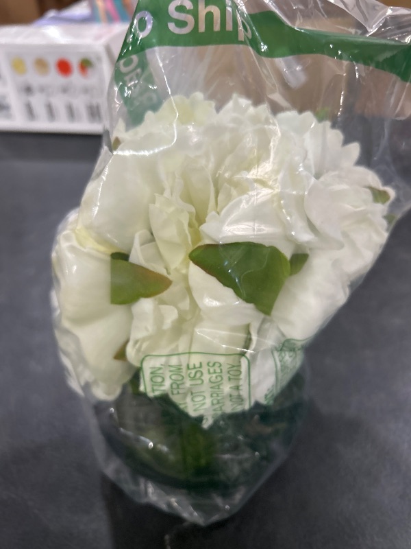 Photo 1 of Hollyone Peonies Artificial Flowers with Vase White Peony Fake Flowers Faux Silk Flower Arrangements in Glass Vase with Faux Water Faux Floral Bulk Bouquet for Home Office Table Centerpiece Decoration