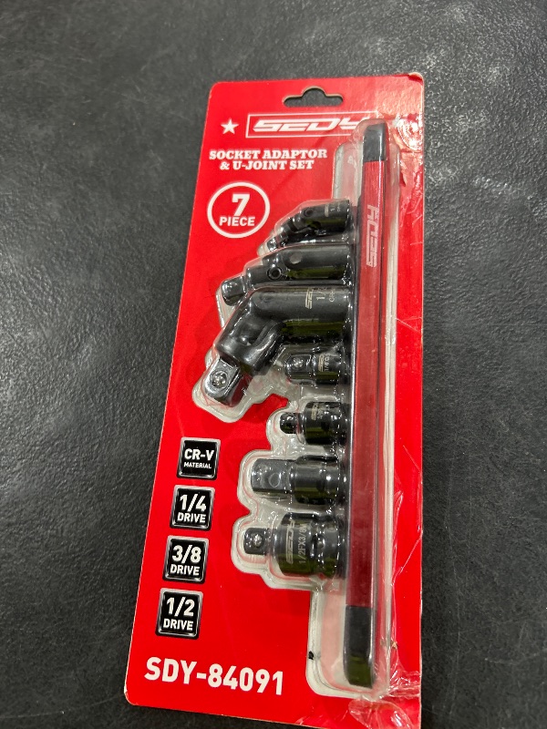 Photo 1 of Universal  Socket Reducer: 7-Piece Impact Wobble U Joint & Adapter Set with Magnetic Aluminum Storage Rail - Premium Cr-V Steel 1/4", 3/8" & 1/2" Drive