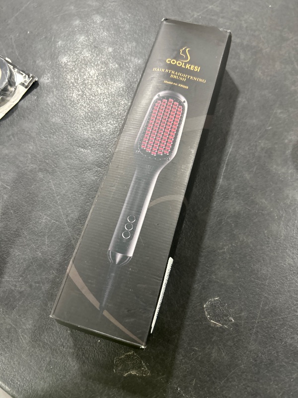 Photo 1 of Ionic Hair Straightener Brush by COOLKESI, 30s Fast MCH Ceramic Heating Hair Straightening Brush with Anti Scald Feature, Auto-Off & Dual Voltage, Portable Frizz-Free Silky Electric Straightening Comb