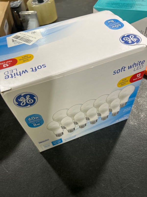 Photo 1 of GE LED 8W (60W Equivalent) Soft White General Purpose A19 Light Bulbs, Medium Base, Frosted, 13 Year Life, 12pk