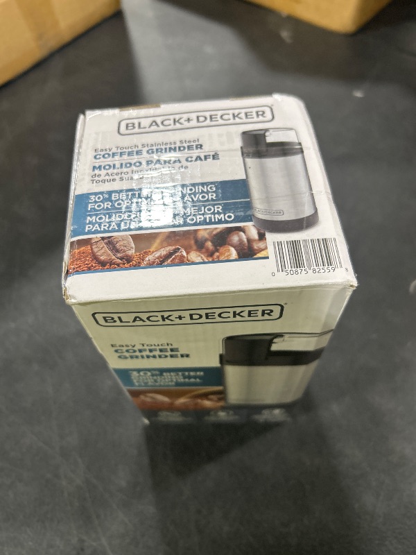 Photo 1 of BLACK+DECKER One Touch Coffee Grinder, 2/3 Cup Coffee Bean Capacity, Spice Grinder, One Touch Push-Button Control -150 Watts -Stainless Steel Blades
