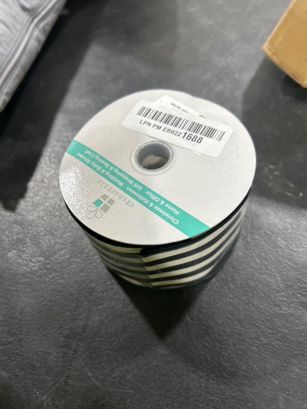 Photo 1 of CT CRAFT LLC Striped Canvas Cotton Ribbon 2.5" x 10 Yards Ivory/Black Stripes for Thanksgiving Christmas Home Décor Gift Wrapping Outdoor Tree Topper Bow Wreath