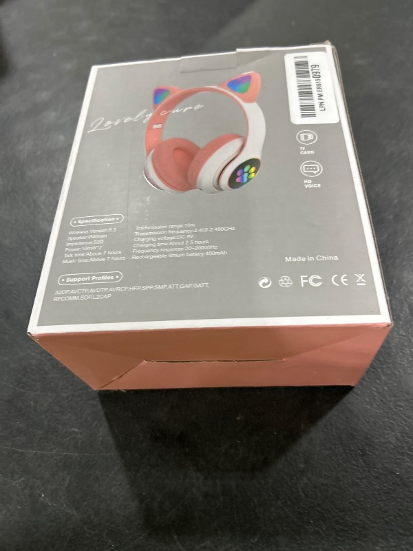Photo 1 of TCJJ Bluetooth 6.0 Cat Ear Kids Headphones for Girls, LED Light Up, 85dB Safe Volume Limit, Stereo Sound Toddler Foldable Wireless & 3.5mm Wired Headset with Mic for School, Tablet, Travel