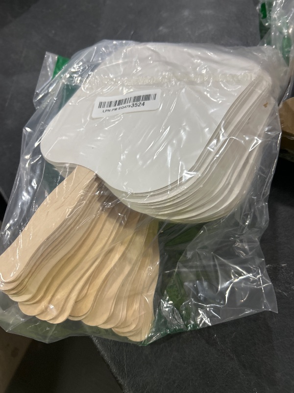 Photo 1 of Fansunta 30 Pieces Church Fans Handheld Set, Including Fan Handle Craft Sticks Wavy Wooden Sticks, Blank White Cardstock, Double Sided Tape Church Fans for DIY Crafting Painting