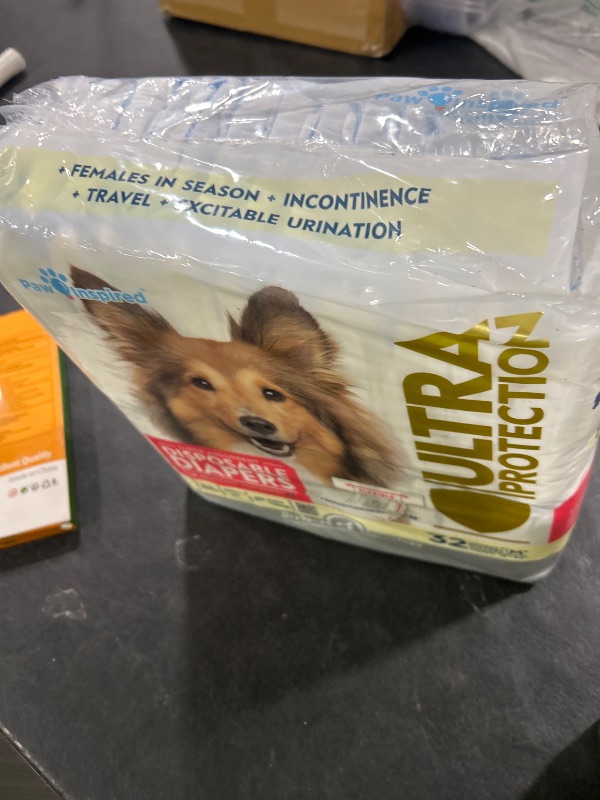 Photo 1 of Paw Inspired 32ct Disposable Dog Diapers | Female Dog Diapers Ultra Protection | Diapers for Dogs in Heat, Excitable Urination, or Incontinence (Medium Plus)