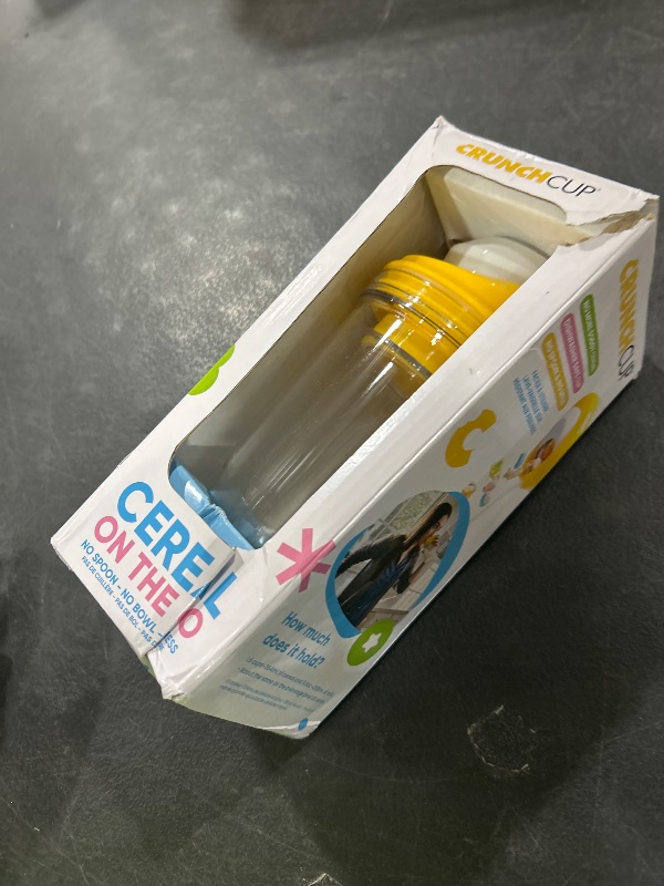Photo 1 of CRUNCHCUP XL Yellow - Portable Plastic Cereal Cups for Breakfast On the Go, To Go Cereal and Milk Container for your favorite Breakfast Cereals, No Spoon or Bowl Required