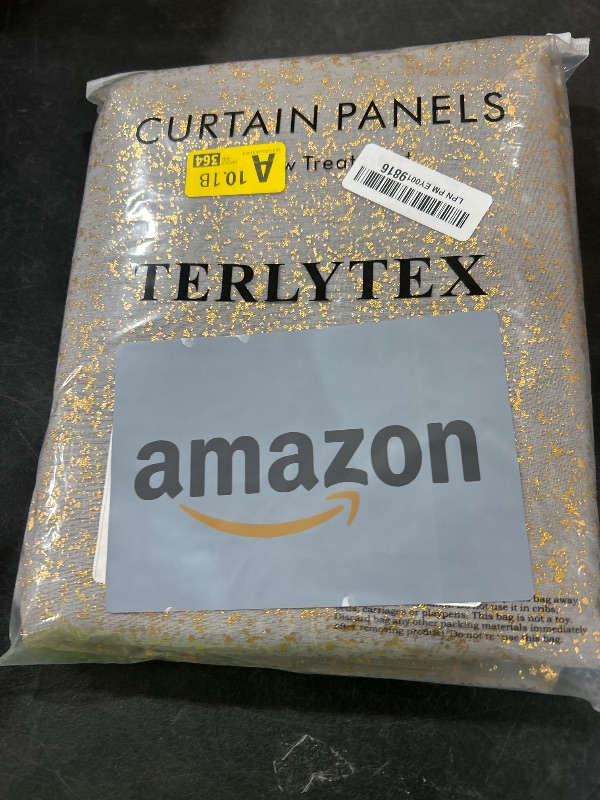 Photo 1 of TERLYTEX Grey Gold Sheer Curtains 84 Inch Length, Metallic Gold Foil Sparkle Glitter Sheer Curtains for Living Room, Rod Pocket Privacy Sheer Window Curtains, 52 x 84 Inch, 2 Panels, Grey Gold