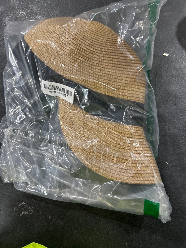 Photo 1 of Summer Visor Hats for Women Foldable Floppy Solid Color Straw Sun Hat Travel Beach Baseball Cap (Khaki)